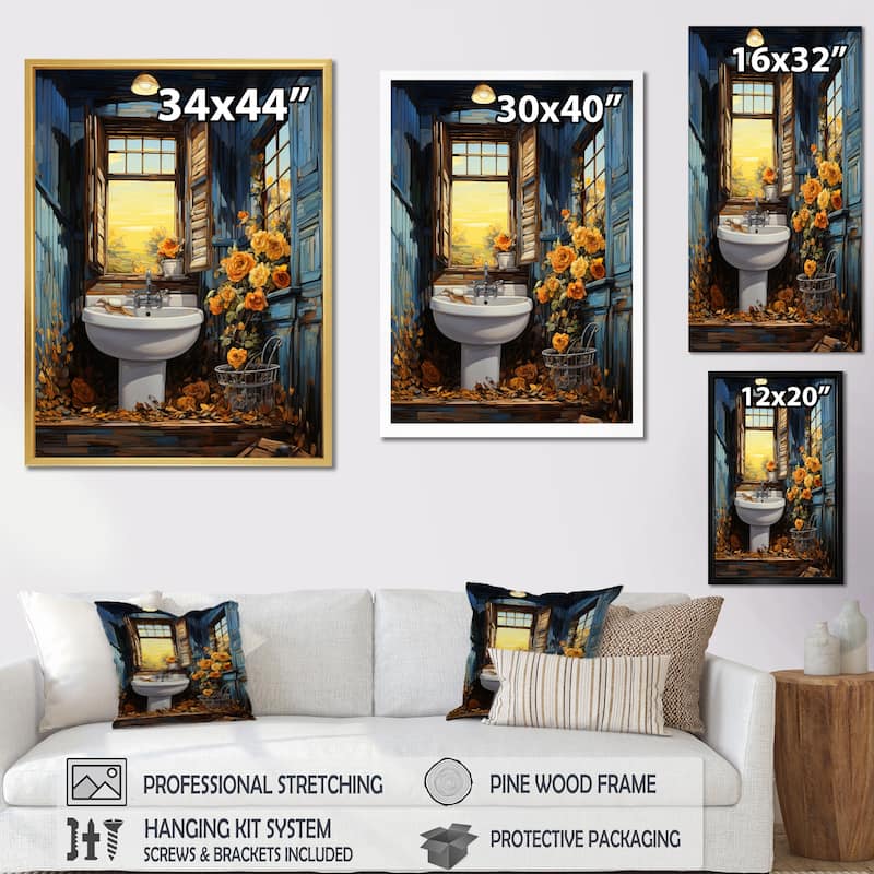 Designart "Bathroom Teal Painting" Bathroom Framed Canvas Prints Bed